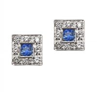 18CT WHITE GOLD EARRING SET WITH SAPPHIRE AND DIAMOND at Ross's Online Art Auctions