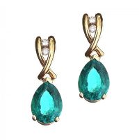 GOLD GREEN GLASS AND DIAMOND EARRINGS at Ross's Online Art Auctions