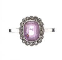 18CT WHITE GOLD PINK GEMSTONE AND DIAMOND RING at Ross's Online Art Auctions