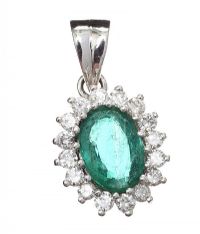 18CT WHITE GOLD EMERALD AND DIAMOND PENDANT at Ross's Online Art Auctions