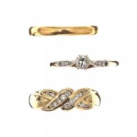 THREE GOLD RINGS, TWO DIAMOND-SET at Ross's Online Art Auctions