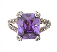 RHODIUM-PLATED STERLING SILVER RING SET WITH AMETHYST AND CUBIC ZIRCONIA at Ross's Online Art Auctions
