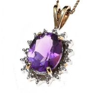 9CT GOLD AMETHYST AND DIAMOND NECKLACE at Ross's Online Art Auctions