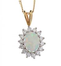 18CT GOLD OPAL AND DIAMOND CLUSTER NECKLACE at Ross's Online Art Auctions