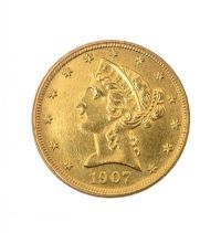 UNITED STATES 5 DOLLAR GOLD COIN DATED 1907 at Ross's Online Art Auctions