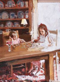 THE JIGSAW PUZZLE by Rowland Davidson at Ross's Online Art Auctions