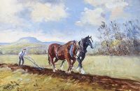HORSES PLOUGHING NEAR SLEMISH by Tom McGoldrick at Ross's Online Art Auctions