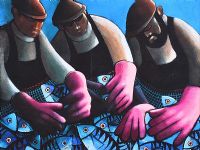 THREE FISHERMEN by George Callaghan at Ross's Online Art Auctions