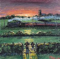 TRAIN PASSING AT SUNSET by James Downie at Ross's Online Art Auctions