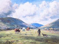 TENDING CATTLE IN THE GLENS by Charles McAuley at Ross's Online Art Auctions