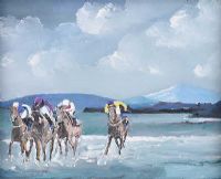 RACING ON DOWNINGS BEACH, DONEGAL by Sean Lorinyenko at Ross's Online Art Auctions