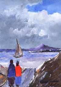 SAILING AT DOWNINGS BY NIGHT, DONEGAL by Eileen Gallagher at Ross's Online Art Auctions