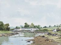 COTTAGES BY A RIVER by John McAteer at Ross's Online Art Auctions