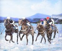 HORSES RACING ON DOWNINGS BEACH, DONEGAL by Sean Lorinyenko at Ross's Online Art Auctions