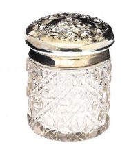 CUT GLASS DRESSING TABLE JAR WITH STERLING SILVER LID at Ross's Online Art Auctions