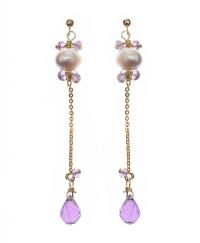 9CT GOLD PEARL AND AMETHYST DROP EARRINGS at Ross's Online Art Auctions