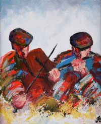 THE FIDDLE AND THE FLUTE by John Stewart at Ross's Online Art Auctions