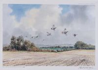GREY PARTRIDGE OVER THE PLOUGHED FIELD by Robert W. Milliken at Ross's Online Art Auctions