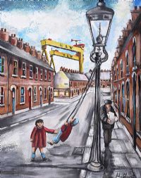THE OLD LAMPOST SWING by John Stewart at Ross's Online Art Auctions