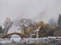WINTER ICE SKATING ON THE RIVER by Charles Comber at Ross's Online Art Auctions