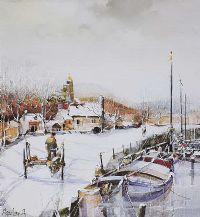 SNOW BY THE HARBOUR by Jorge Aguilar at Ross's Online Art Auctions
