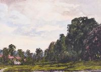 COTTAGE AT THE EDGE OF THE WOODS by Claude Hayes RI ROI at Ross's Online Art Auctions