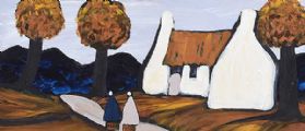 FIGURES BY THE WHITE COTTAGE by Irish School at Ross's Online Art Auctions