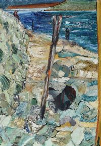 FIGURE BY THE ROCKY SHORE by Irish School at Ross's Online Art Auctions