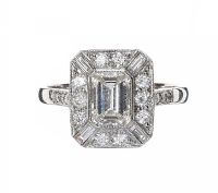 PLATINUM DIAMOND THREE STONE RING IN THE STYLE OF ART DECO at Ross's Online Art Auctions