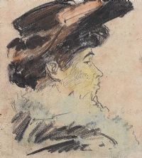 PORTRAIT OF A LADY IN A HAT by William Conor RHA RUA at Ross's Online Art Auctions