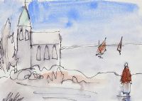 CHURCH BY THE SHORE by Markey Robinson at Ross's Online Art Auctions
