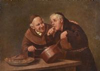 TWO MONKS by Continental School at Ross's Online Art Auctions