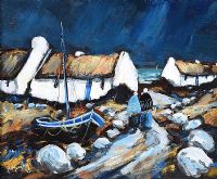 WEST OF IRELAND FISHING VILLAGE by Pat Murphy at Ross's Online Art Auctions