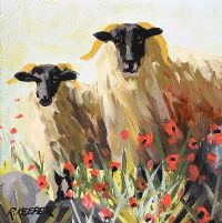 SHEEP & POPPIES by Ronald Keefer at Ross's Online Art Auctions