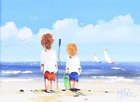 TWO BOYS ON THE BEACH by Michelle Carlin at Ross's Online Art Auctions