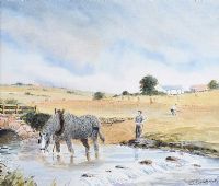 HORSES WATERING by Robert T.  Cochrane at Ross's Online Art Auctions