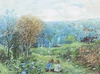 TWO GIRLS ON THE GRASS by Jack Cudworth at Ross's Online Art Auctions