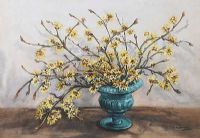 STILL LIFE, GREEN VASE WITH FLOWERS by E.M. Stevenson at Ross's Online Art Auctions