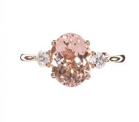 18CT ROSE GOLD MORGANITE AND DIAMOND RING at Ross's Online Art Auctions
