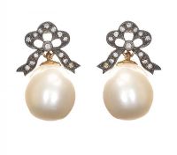 CULTURED PEARL AND DIAMOND EARRINGS at Ross's Online Art Auctions