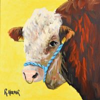 BULL ON YELLOW by Ronald Keefer at Ross's Online Art Auctions