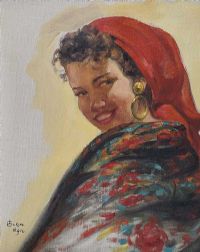GIRL IN A RED SCARF by E. Deckers at Ross's Online Art Auctions