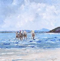 RACING AT LOW TIDE ON DOWNINGS SEAFRONT by Sean Lorinyenko at Ross's Online Art Auctions