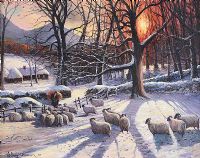 FEEDING SHEEP IN THE WINTER by William Yeaman at Ross's Online Art Auctions