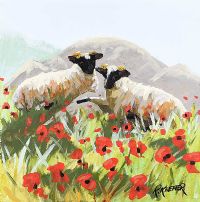 SHEEP & POPPIES by Ronald Keefer at Ross's Online Art Auctions
