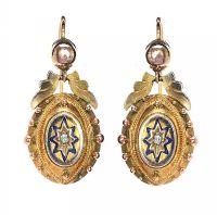 VICTORIAN 15CT GOLD ENAMEL AND DIAMOND EARRINGS at Ross's Online Art Auctions