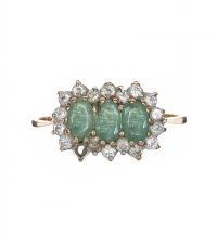 9CT GOLD EMERALD AND CRYSTAL RING at Ross's Online Art Auctions