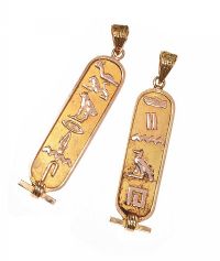 TWO 9CT GOLD CARTOUCHE PENDANTS at Ross's Online Art Auctions