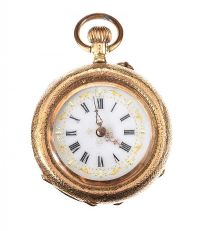 18CT GOLD LADY'S FOB WATCH WITH ENAMEL
 at Ross's Online Art Auctions