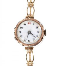 9CT GOLD CASED LADY'S WRISTWATCH WITH ROLLED GOLD BRACELET STRAP at Ross's Online Art Auctions